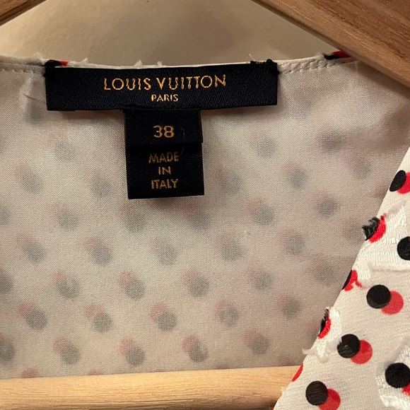 Sold — Louis Vuitton 2019 Silk Chiffon Wrap Dress Ivory Red Black Dot FR38 6 - Picture 7 of 14